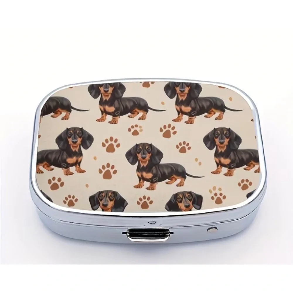 Dachshund Pill Box Unisex Small Cream New Dog Print Case